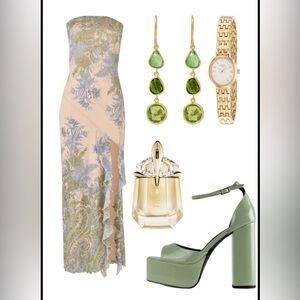 Theo Maxi Dress, Floral Strapless Dress - Blue and Green